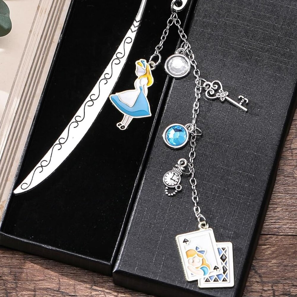 Alice in Wonderland Fairy Tale Charm Metal Bookmark with Gift Box